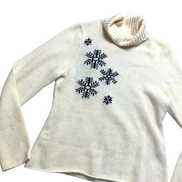 111 State Snowflake Cream Turtleneck Wool Knit Sweater Large - Picture 1 of 4